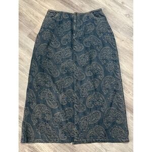 Liz Claiborne Lizwear Jeans Denim‎ Maxi Skirt Paisley Print Blue Women's Size 16